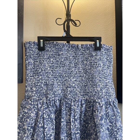 American Eagle Strapless Floral Mini Dress Cotton Linen Blend Womens Large Blue - Picture 2 of 6
